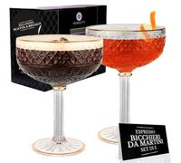 VEMACITY Set di 2 Bicchieri Cocktail Coupe di Lusso in Vetro - Bicchieri Martini e Champagne con Dettagli Dorati & e-Book Ricette