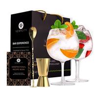 VEMACITY Set di 2 Bicchieri Gin Tonic di Lusso | Bicchieri Fatto a Mano 700ml | Misurino Cocktail & Cucchiaio Oro | Bonus eBook Ricette | Gin Tonic Kit Regalo