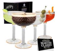 VEMACITY Set di 4 Bicchieri Cocktail Coupe di Lusso in Vetro - Bicchieri Martini e Champagne con Dettagli Dorati & e-Book Ricette