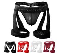 VemeFufu Jockstrap - Sospensione in pizzo da uomo, biancheria intima a vita bassa, mutandine con borsa sexy perizoma maschile, 1 pezzo nero, 1 confezione nera, Taglia unica