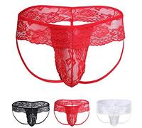 VemeFufu Perizoma Jockstrap per uomo sexy in pizzo sissy biancheria intima Thong Sportivo Atletico Filato Slip Traspirante Sospensione Maschio 1 pezzo Rosso, 1 confezione rossa, Taglia unica