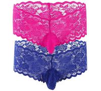 VemeFufu Uomo Boxer Slip Intimo Maschile Mutande Blu + Fuxia Tagli Unica