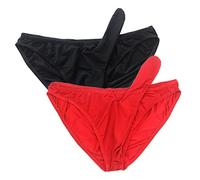 VemeFufu Uomo Slip Perizoma Sexy Elefante Tronco Intimo Uomini G String Tanga Hot Vita Bassa Elastici Thong Maschile Mutande 2 Pack Nero + Rosso