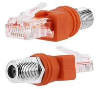 VEMNI Adattatore convertitore da RF a RJ45, confezione da 2 adattatori Ethernet F femmina a RJ45 maschio, accoppiatore coassiale connettore dritto - arancione