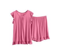 VEMOW Accogliente pigiama da donna, 2 pezzi, a maniche corte, con scollo a V, con pantaloni a 7/8, blu/nero, morbido, comodo, traspirante, moderno, biancheria da notte estiva, B-rosso, 7XL