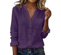 VEMOW Camicetta da donna con bottoni a maniche lunghe, elegante e casual allo stesso tempo, ideale per ufficio, lavoro e negozio, perfetta per la primavera e l'estate, 1B viola, S