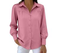 VEMOW Camicetta da donna con bottoni a maniche lunghe, elegante e casual allo stesso tempo, ideale per ufficio, lavoro e negozio, perfetta per la primavera e l'estate, 1a-rosa, L