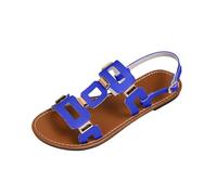 VEMOW Ciabatte da donna alla moda con accenti dorati, sandali estivi ariosi con tacco a blocco, eleganti scarpe casual per tutti i giorni e zoccoli alla moda in una bella calda vacanza estiva, Blu A