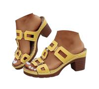 VEMOW Ciabatte da donna alla moda con accenti dorati, sandali estivi ariosi con tacco a blocco, eleganti scarpe casual per tutti i giorni e zoccoli alla moda in una bella calda vacanza estiva, Giallo