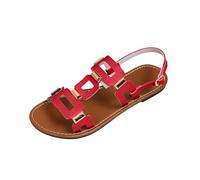 VEMOW Ciabatte da donna alla moda con accenti dorati, sandali estivi ariosi con tacco a blocco, eleganti scarpe casual per tutti i giorni e zoccoli alla moda in una bella calda vacanza estiva, Rosso A