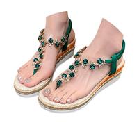 VEMOW Novità 2026 Sandali con strass e plateau Espadrle da donna, separatore con cinghie a T, eleganti scarpe estive per il tempo libero e occasioni speciali nella calda estate, B verde., 40 EU