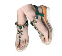 VEMOW Novità 2026 Sandali con strass e plateau Espadrle da donna, separatore con cinghie a T, eleganti scarpe estive per il tempo libero e occasioni speciali nella calda estate, C verde., 40 EU