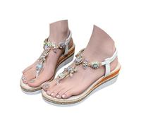 VEMOW Novità 2026 Sandali con strass e plateau Espadrle da donna, separatore con cinghie a T, eleganti scarpe estive per il tempo libero e occasioni speciali nella calda estate, C bianco., 38 EU