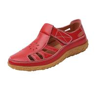 VEMOW Sandali estivi chiusi da donna, comodi sandali casual con pavimento morbido e supporto per l'arco del piede, scarpe ariose scavate per la città, passeggiate, Rosso A, 36 EU