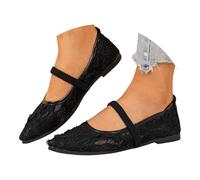 VEMOW Scarpe Mary Jane morbide da donna con pizzo floreale e cinturino elastico, scarpe basse traspiranti con punta a punta per tutti i giorni, tempo libero e calde giornate estive, Nero , 42 EU