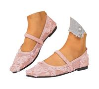 VEMOW Scarpe Mary Jane morbide da donna con pizzo floreale e cinturino elastico, scarpe basse traspiranti con punta a punta per tutti i giorni, tempo libero e calde giornate estive, Colore: rosa., 43