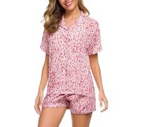 VEMOW Set pigiama da 2 pezzi, camicia a maniche corte con motivo ciliegia e orso, morbida e traspirante, biancheria da notte estiva dolce e rilassante, tuta kawaii per la casa da donna, comoda, I-a
