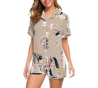 VEMOW Set pigiama da 2 pezzi, camicia a maniche corte con motivo ciliegia e orso, morbida e traspirante, biancheria da notte estiva dolce e rilassante, tuta kawaii per la casa da donna, comoda