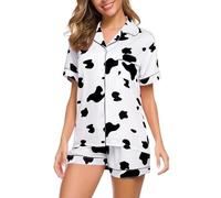 VEMOW Set pigiama da 2 pezzi, camicia a maniche corte con motivo ciliegia e orso, morbida e traspirante, biancheria da notte estiva dolce e rilassante, tuta kawaii per la casa da donna, comoda, J-a, M