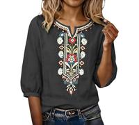 VEMOW Top Casual in Misto Cotone Lino, vestibilità Comoda con Maniche a Tre Quarti, Perfetta per L'Estate, Tempo Libero e momenti di Relax nella Vita di Tutti i Giorni e uscite Leggere(Black, XL)