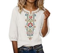 VEMOW Top Casual in Misto Cotone Lino, vestibilità Comoda con Maniche a Tre Quarti, Perfetta per L'Estate, Tempo Libero e momenti di Relax nella Vita di Tutti i Giorni e uscite Leggere(White, XXL)