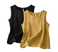 VEMOW Top da donna classico senza tempo, confezione da 2 pezzi in misto cotone e lino, vestibilità ampia, taglio casual, ideale per tutti i giorni, ufficio, estate e tempo libero, rosa intenso, L
