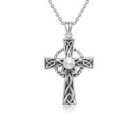 VENACOLY Collana a croce per donne in argento sterling con ciondolo a forma di croce con perla di Natale, compleanno, cristianesimo, gioielli religiosi, regali per donne e ragazze, Argento sterling,