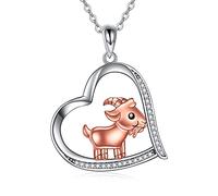 VENACOLY Collana in argento Sterling con ciondolo a forma di cuore con capra, mucca, maiale, cavia, per la festa della mamma, per donne e mamme, Argento sterling, non noto