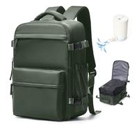 VENATIN Zaino da Viaggio con Sottovuoto, Zaino a compressione sottovuoto, Borse da cabina Ryanair 40x20x25 con sottovuoto con pompa,Verde marrone