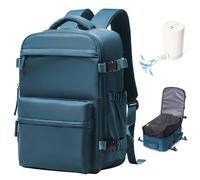 VENATIN Zaino da Viaggio con Sottovuoto, Zaino a compressione sottovuoto, Borse da cabina Ryanair 40x20x25 con sottovuoto con pompa,Pavo blu