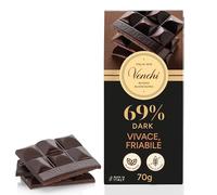 Venchi - Tavoletta di Cioccolato Fondente Crunchy 69%, 70 g - Con Croccante Zucchero di Canna Grezzo dei Caraibi - Senza Glutine - Vegano