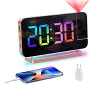 Venchin Sveglia con Proiettore Soffitto: 7.4" LED Sveglia Digitale da Comodino 180° Proiettore Tempo 10 RGB Luce Notturna 2 Modalità Allarme 2 USB Ricaricare 6 Luminosità 4 Volume Orologio Digitale