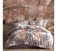 Vency Copripiumino Matrimoniale 240x220 3-Pezzi Marrone - OEKO-TEX 80% Cotone & 20% Poliestere, 1x Copripiumino con Cerniera + 2x federa con chiusura a busta 50x80 cm, Modello Troya