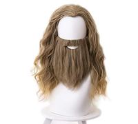 Vendicatori: Endgame Fat Thor capelli ricci ondulati giallo-marrone con barba taglio guancia accessori per feste di Halloween Cosplay parrucca con parrucca gratuita