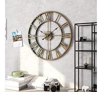 Vendics Orologio da Parete Rustico Vintage in Metallo con Scheletro Numeri Grandi Quadrante Rotondo Aperto Gigante Bronzo (60 Cm)