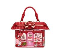 Vendula The Chocolate Box Borsa a Mano Rossa, Pelle Vegana Stampata con Dettagli Cuciti a Mano, Ferramenta in Oro Anticato, 24x27x10 cm