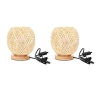 VENEKA 2X Lampada da Tavolo Nel Rattan di Bambù Lampada da Comodino Nel Stile Giapponese Lampada da Scrivania Camera da Letto Decorazione DIY Spina Europea