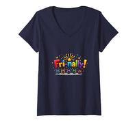 Venerdì! Celebrazione Colorata per i guerrieri del fine Settimana Maglietta con Collo a V, Donna, Navy, XXL