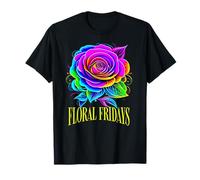 Venerdì Floreali Rosa Arcobaleno Fiore Colorato Botanico Maglietta