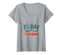 Venerdì = libertà: festeggia la liberazione del fine Settimana Maglietta con Collo a V, Donna, Grigio Melange, M