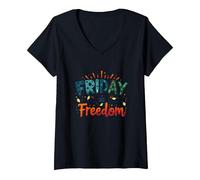 Venerdì = libertà: festeggia la liberazione del fine Settimana Maglietta con Collo a V, Donna, Nero, S