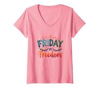 Venerdì = libertà: festeggia la liberazione del fine Settimana Maglietta con Collo a V, Donna, Rosa, XL