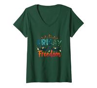 Venerdì = libertà: festeggia la liberazione del fine Settimana Maglietta con Collo a V, Donna, Verde Foresta, M