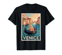 Venezia Cat Gondola Vintage Viaggio Italia Design Maglietta
