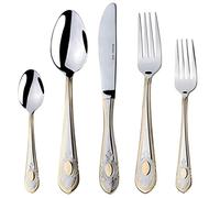 Venezia Collection Medallion 40-Pcs. Fine Flatware Set Silverware Cutlery Dining Service for 8, Premium 18/10 Surgical Stainless Steel, 24K Gold Plated Trim