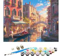 Venezia Dipingere con i Numeri paesaggio Dipingere con i Numeri Adulti Bambini Principianti,DIY Olio La Pittura di Numeri Kit,Acrilica Pennelli Decora la Casa Regalo 45x60cm Senza Cornice M-1423