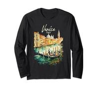 Venezia Gondola Italia Viaggio Souvenir Acquerello Maglia a Manica