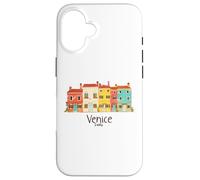 venezia, italia burano, isola, colorito, case, illustrazione Custodia per iPhone 16