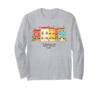 venezia, italia burano, isola, colorito, case, illustrazione Maglia a Manica