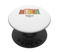 venezia, italia burano, isola, colorito, case, illustrazione PopSockets PopGrip Adesivo